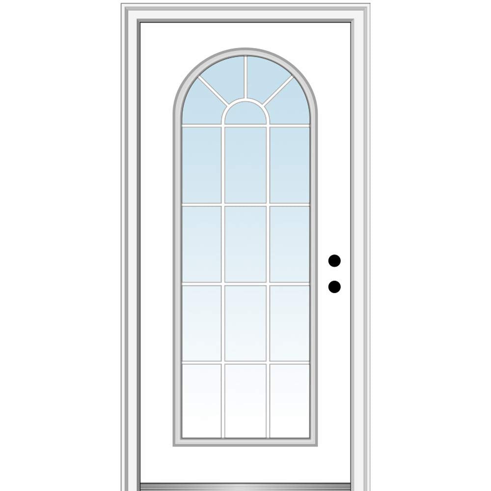 Steel Primed Left Hand In-Swing Prehung Front Door Full Lite Round Top Clear Glass 36" x 80" N324576