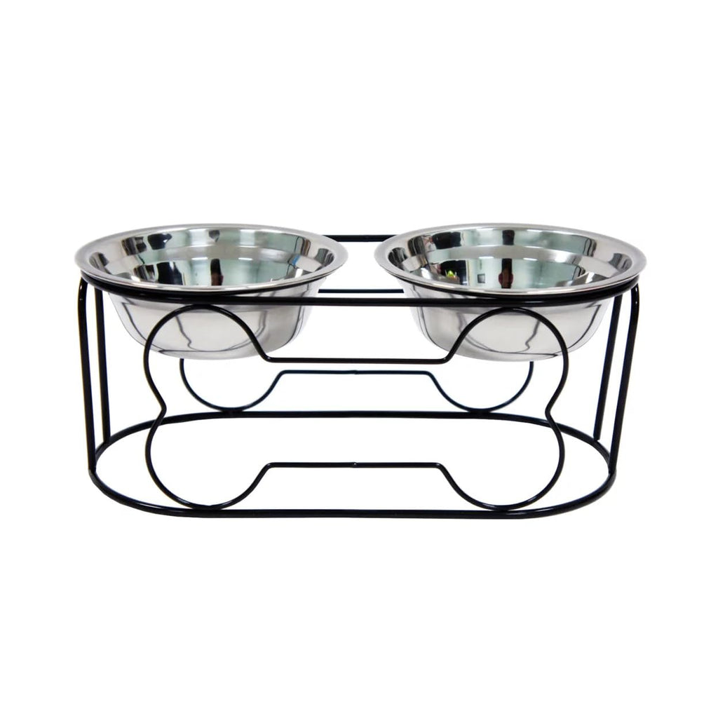 5-Inch Wrought Iron Stand with Small Double Stainless Steel Feeder Bowl M14804