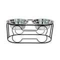5-Inch Wrought Iron Stand with Small Double Stainless Steel Feeder Bowl M14804