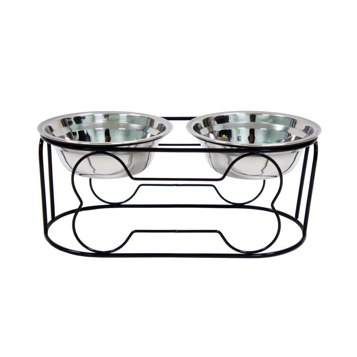 5-Inch Wrought Iron Stand with Small Double Stainless Steel Feeder Bowl M14804