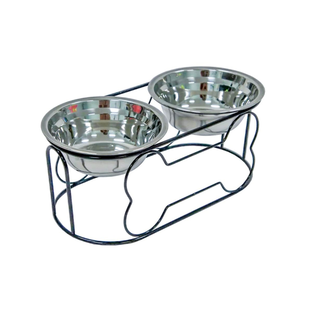 5-Inch Wrought Iron Stand with Small Double Stainless Steel Feeder Bowl M14804