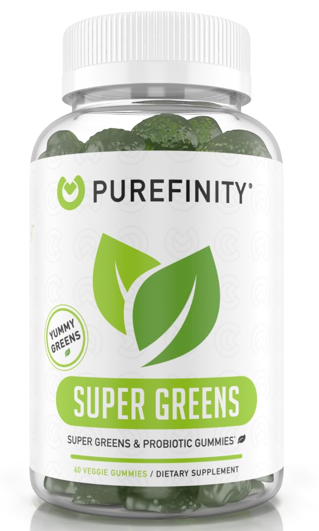 Super Greens Gummies with Spirulina, Spinach, Broccoli, Beet Root, Acai, Vegan, 60 Count A584