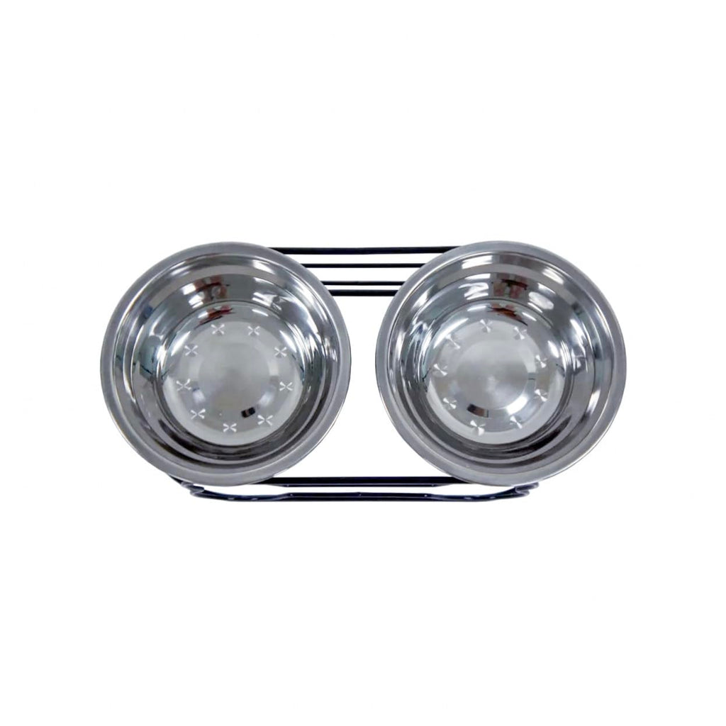 5-Inch Wrought Iron Stand with Small Double Stainless Steel Feeder Bowl M14804