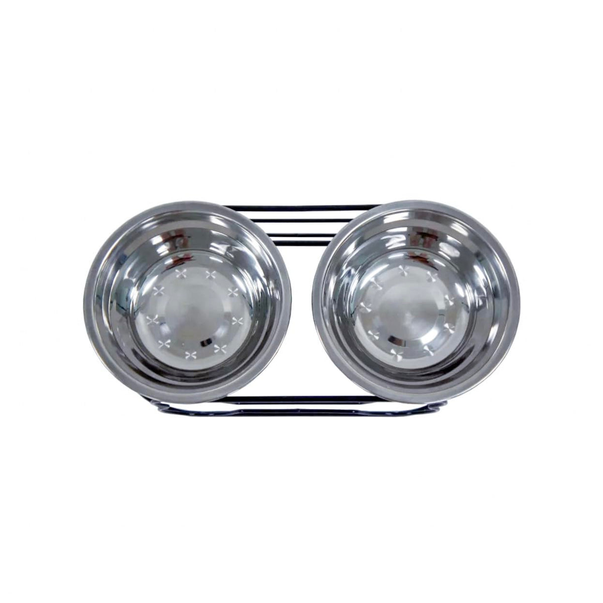 5-Inch Wrought Iron Stand with Small Double Stainless Steel Feeder Bowl M14804