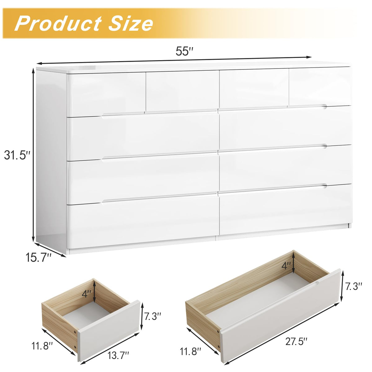 White 10 Drawer Dresser P9892