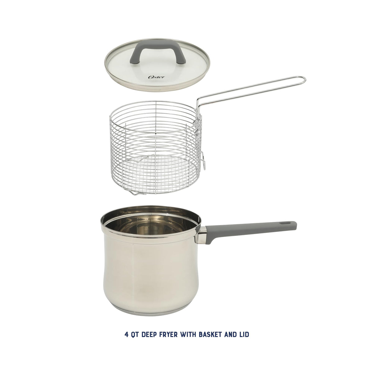 4-Quart Stainless Steel Deep Fryer Pot with Basket & Glass Lid H388