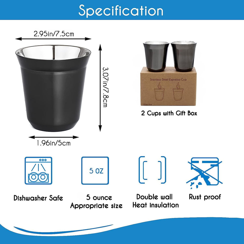 French Press 12 oz, Stainless Steel Espresso Cup 2pcs Set Double Wall Insulated 5 oz G504