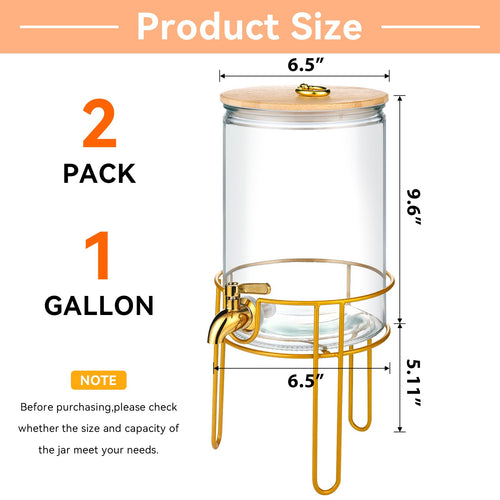 1 Gallon Glass Beverage Dispenser with Spigot, 2 Pack W452