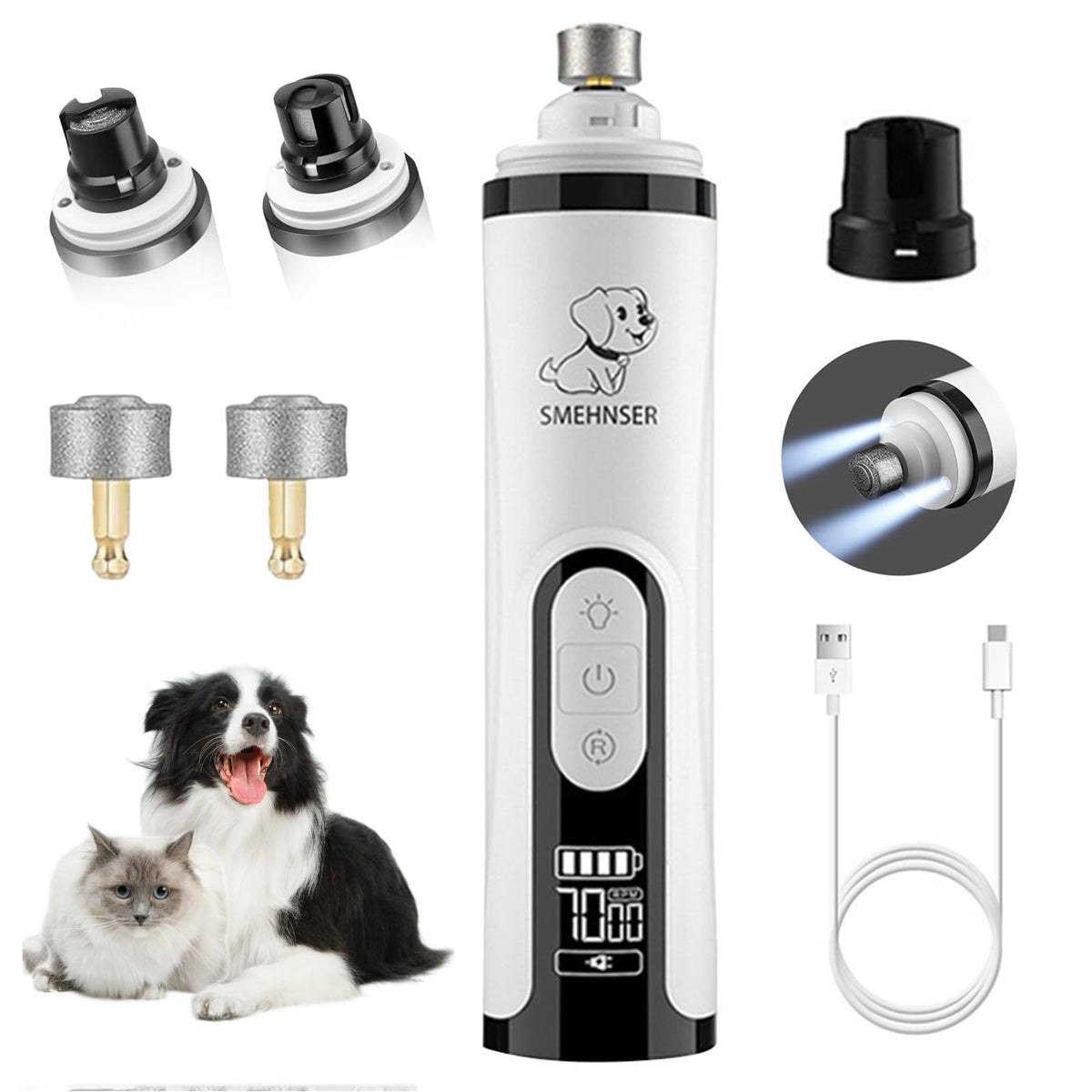 3-Speed Cordless Pet Nail Trimmer with 2 LED Light A94529