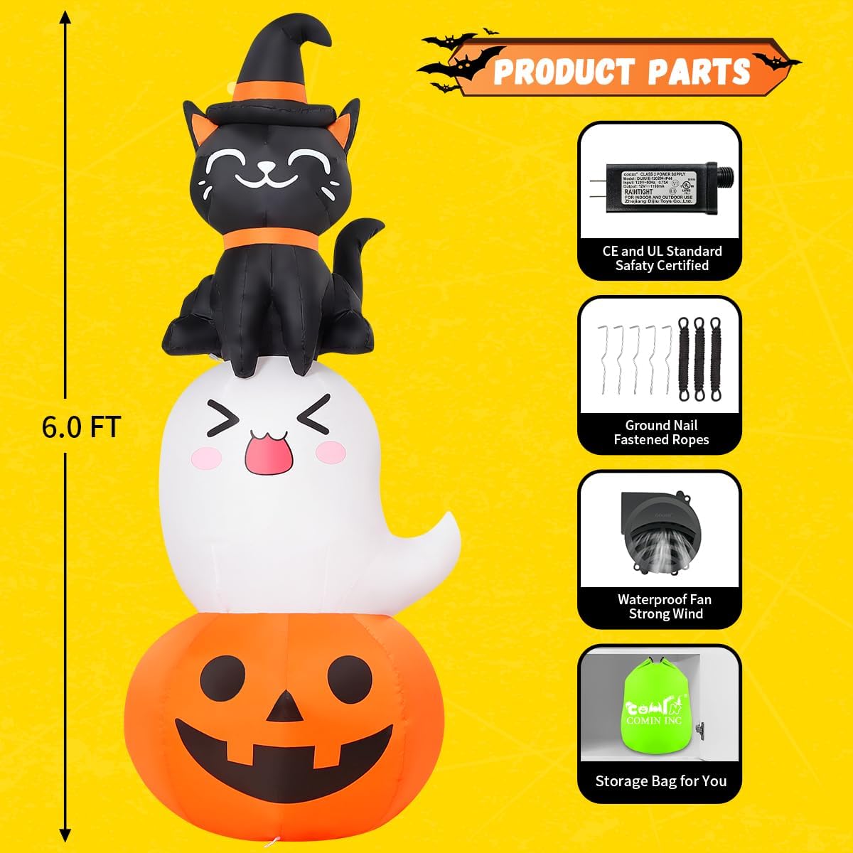 6 FT Halloween Inflatables Pumpkin Ghost Cat Outdoor Decorations L131