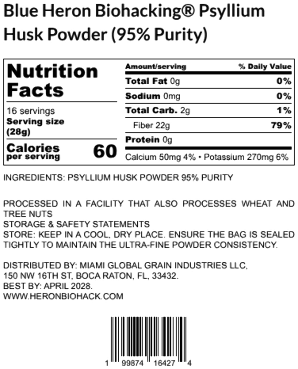 Psyllium Husk Powder 95% Purity Fiber Supplement 16oz Pack of 7 A1338