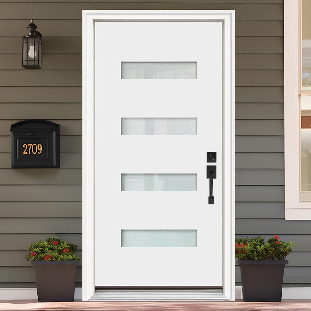 Fiberglass Exterior Front Door 36x80in Left-Hand Inswing Frosted Glass White Primed N762