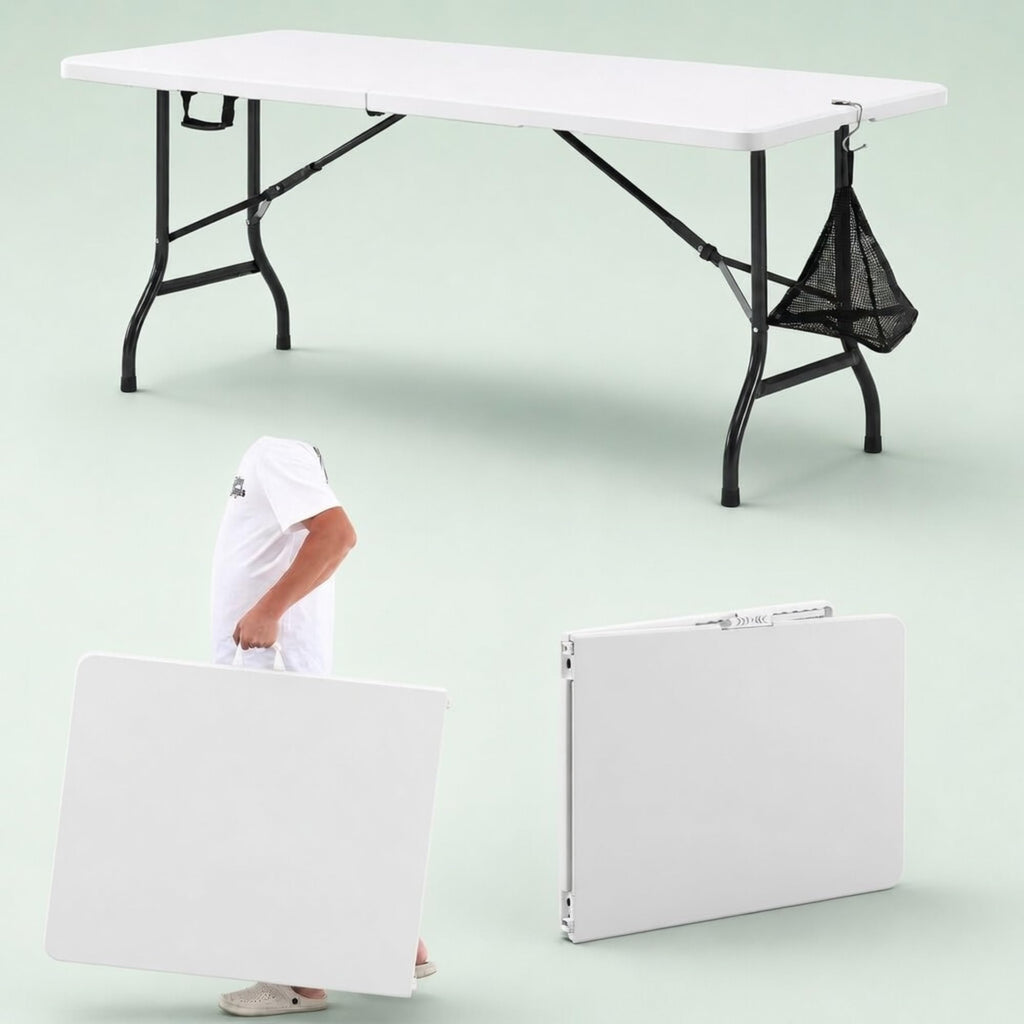 6Ft White Folding Picnic Table Z5594