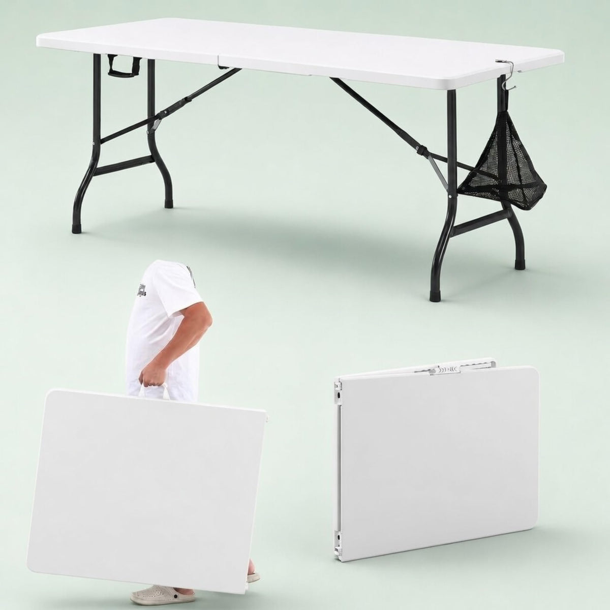 6Ft White Folding Picnic Table Z5594