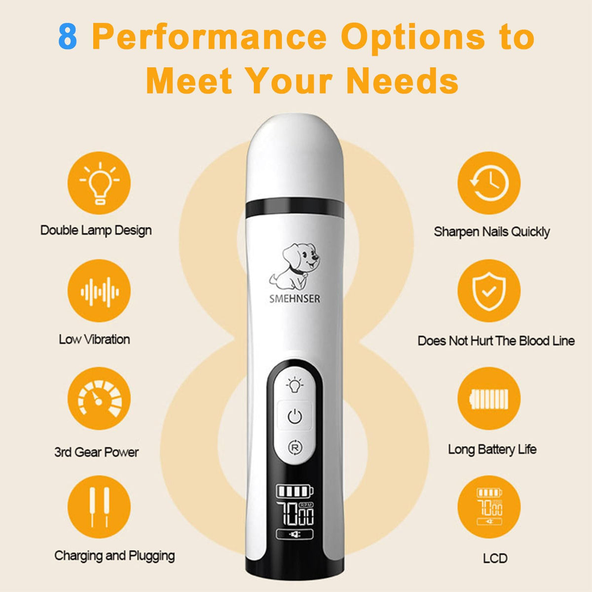 3-Speed Cordless Pet Nail Trimmer with 2 LED Light A94529