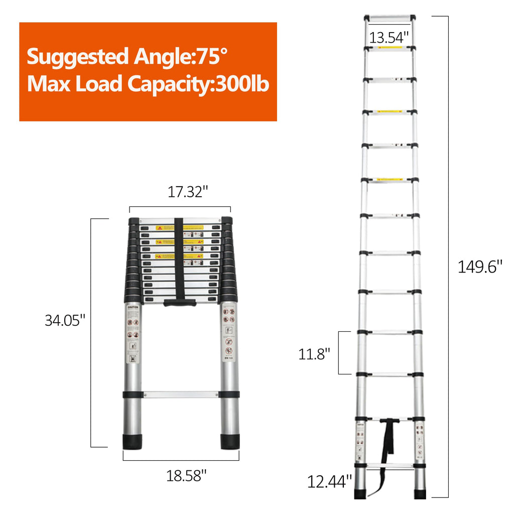 12.5FT Aluminum Telescoping Ladder 300 lbs P494430