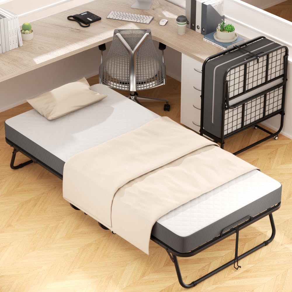 Folding Guest Bed Single Size with 5 Inch Memory Foam Mattress Y880359