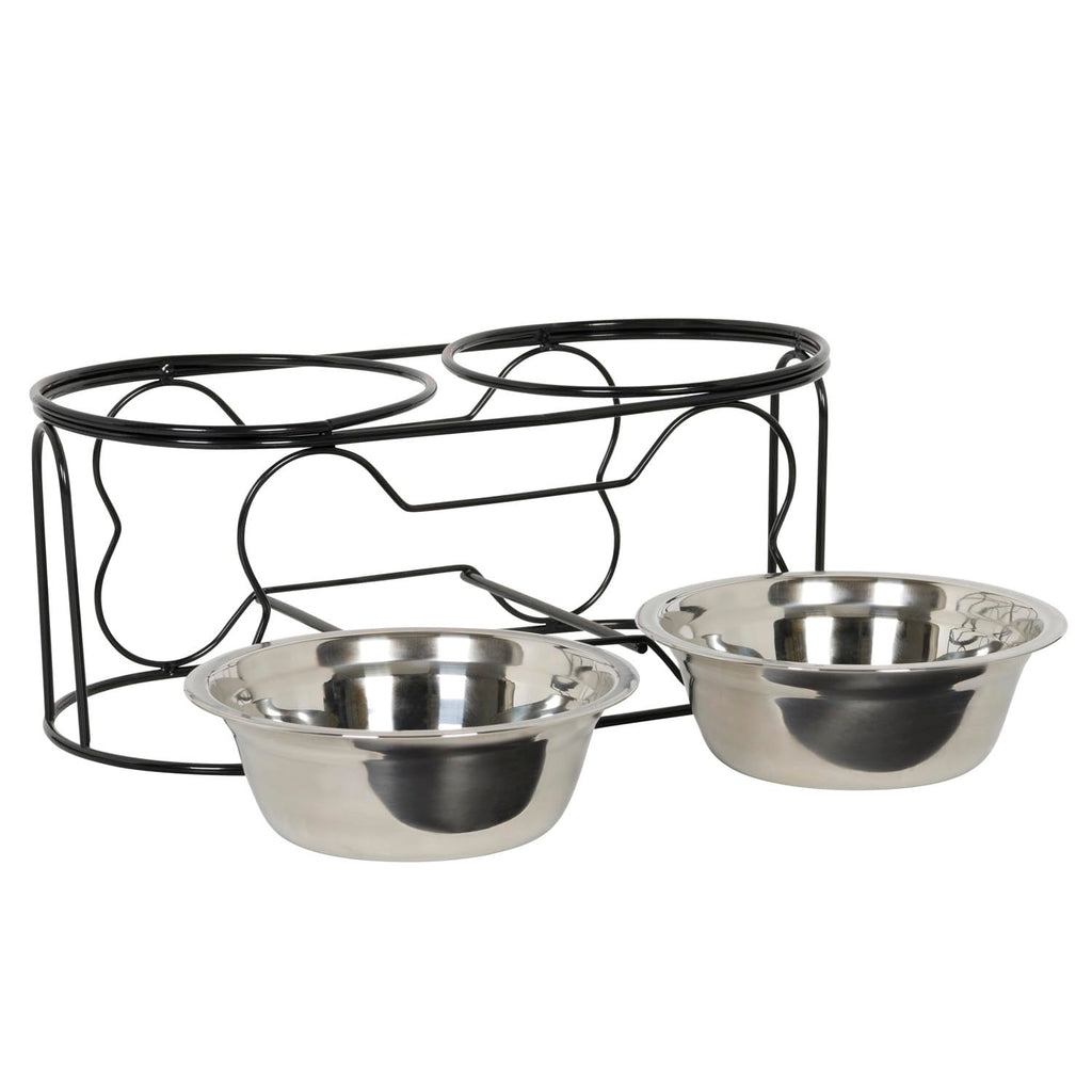 5-Inch Wrought Iron Stand with Small Double Stainless Steel Feeder Bowl M14804