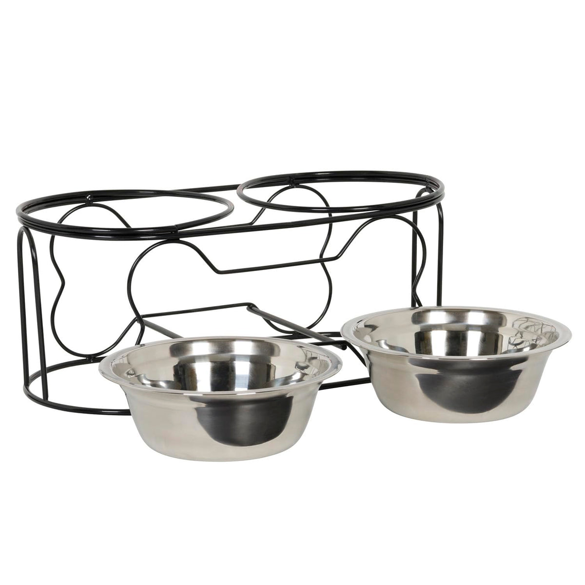 5-Inch Wrought Iron Stand with Small Double Stainless Steel Feeder Bowl M14804