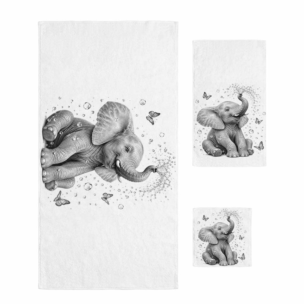 Gray Elephant Butterfly 3 Pack Cotton Bath Towel Set I766542