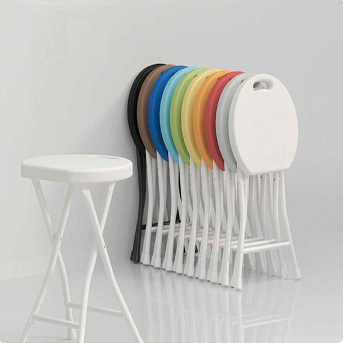 18 inch Portable Folding Plastic Stool with Steel Frame W718358