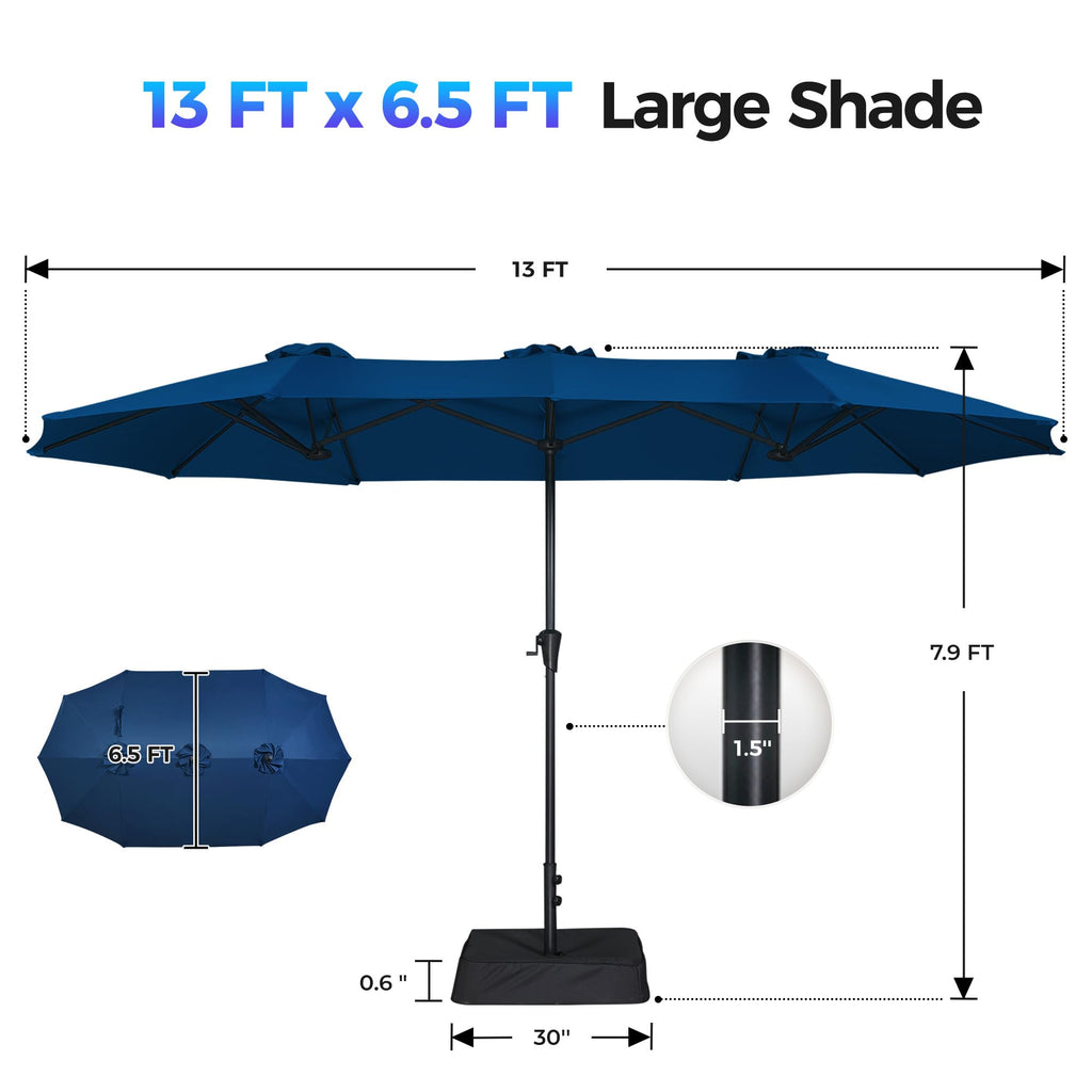 13FT Double Sided Navy Blue Patio Umbrella with Base H732