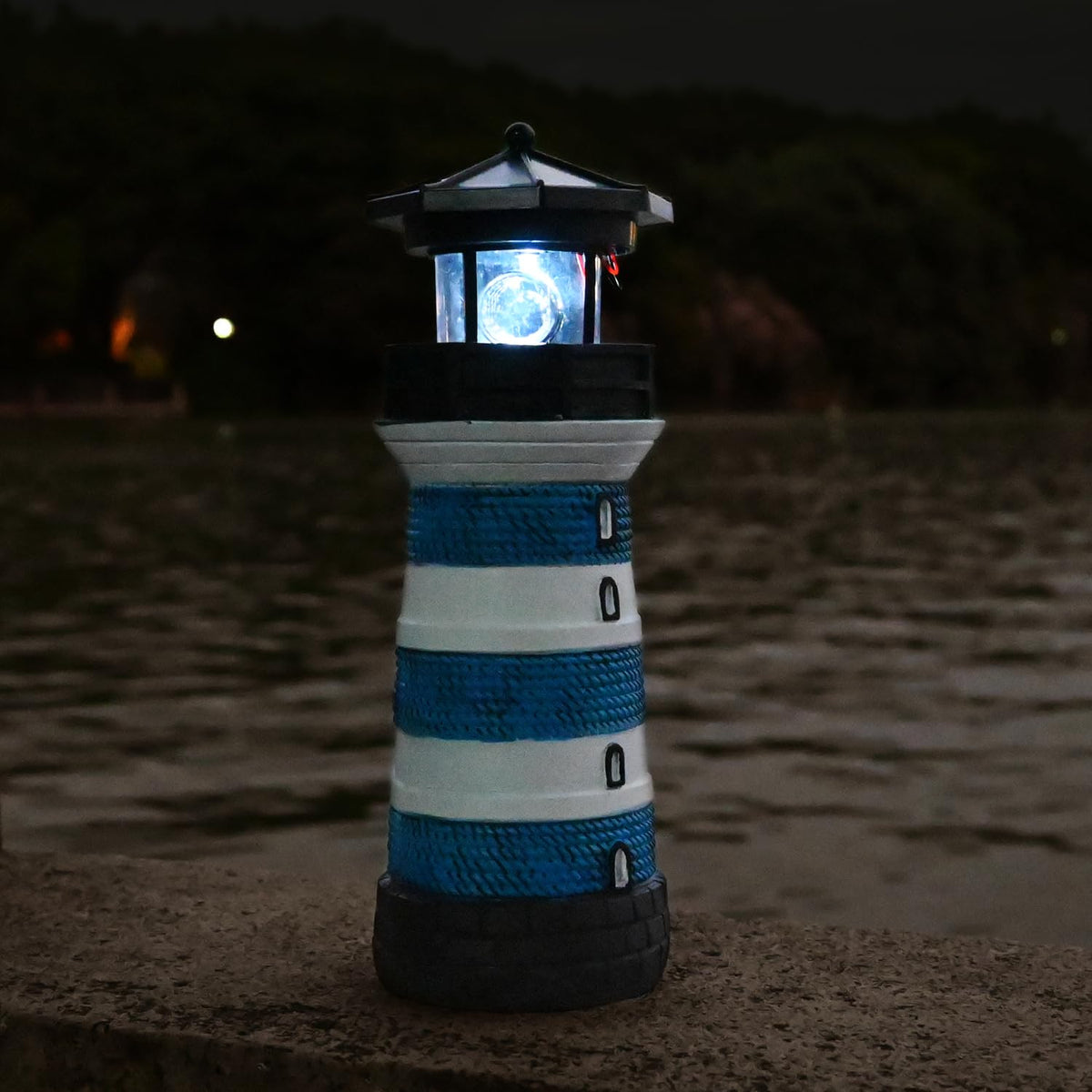 Solar Lighthouse Rotating Beacon Led Yard Statue D391