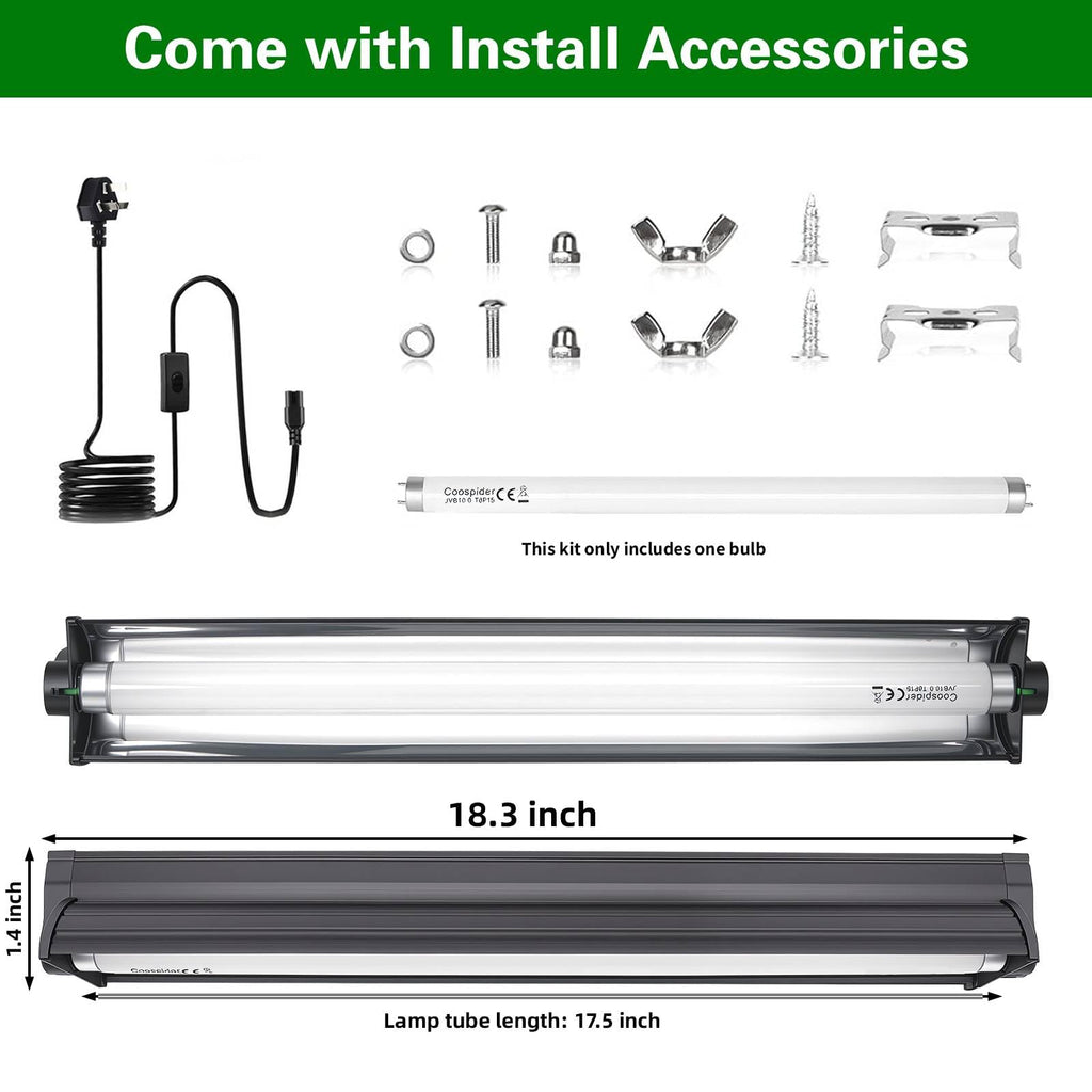 18 Inch 15 Watt UVB 10.0 Fluorescent Reptile Light Fixture Kit D5761