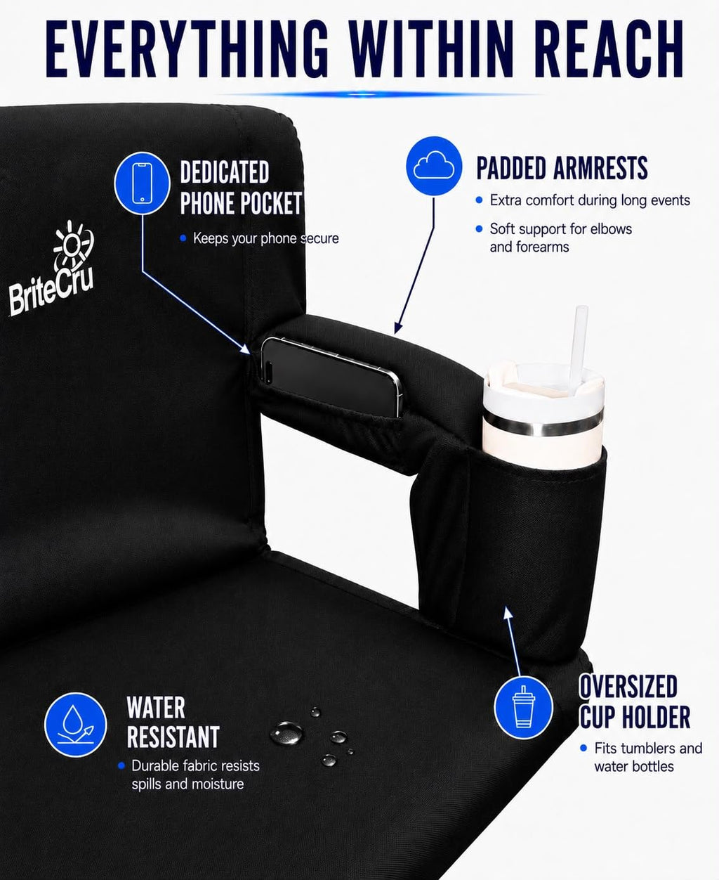 Stadium Seats with Back Support, Armrests, Cup Holders, Padded Cushion W282965