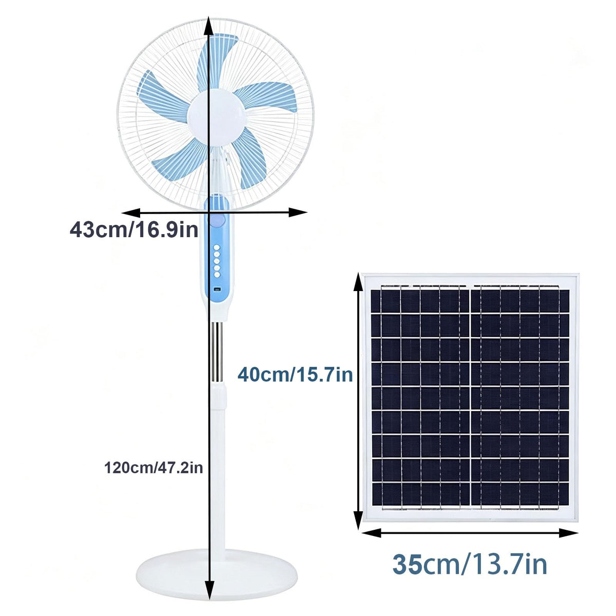 16 Inch Solar Powered Pedestal Fan with Solar Panel Q472