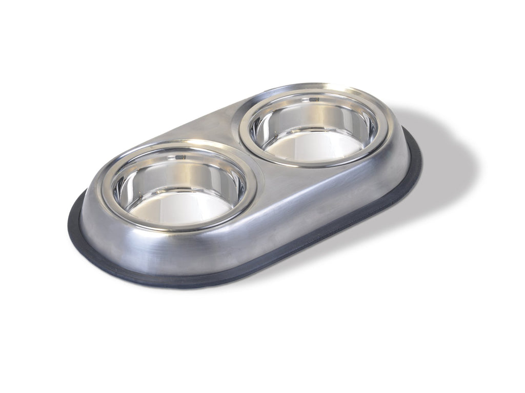 Stainless Steel Double Dish Food And Water Bowl 16 OZ H1501