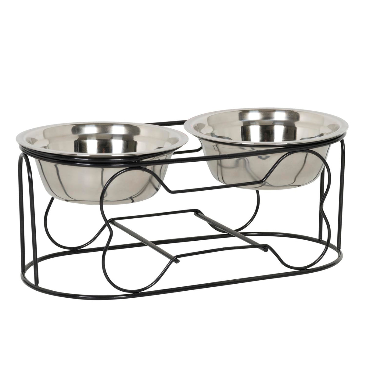 5-Inch Wrought Iron Stand with Small Double Stainless Steel Feeder Bowl M14804