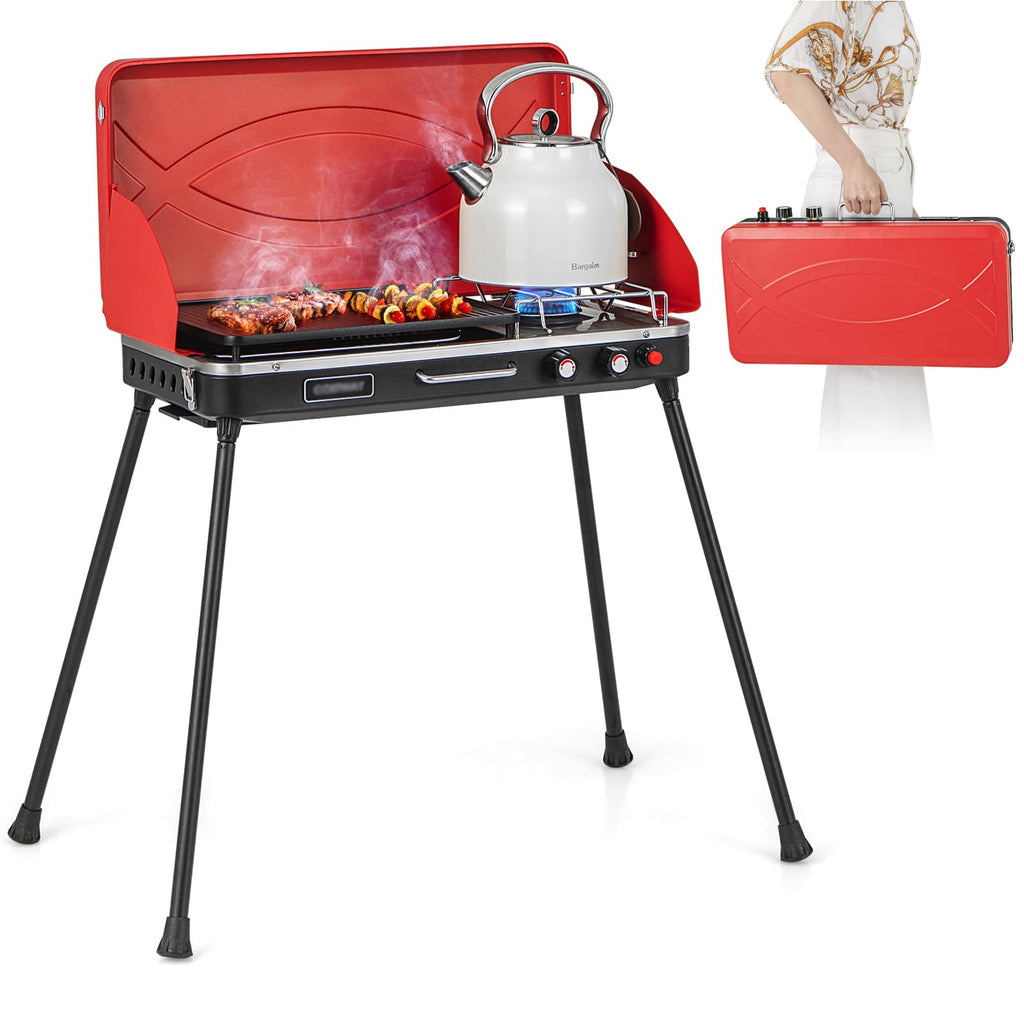 2-Burner Camping Stove with Removable Leg Stand F1747