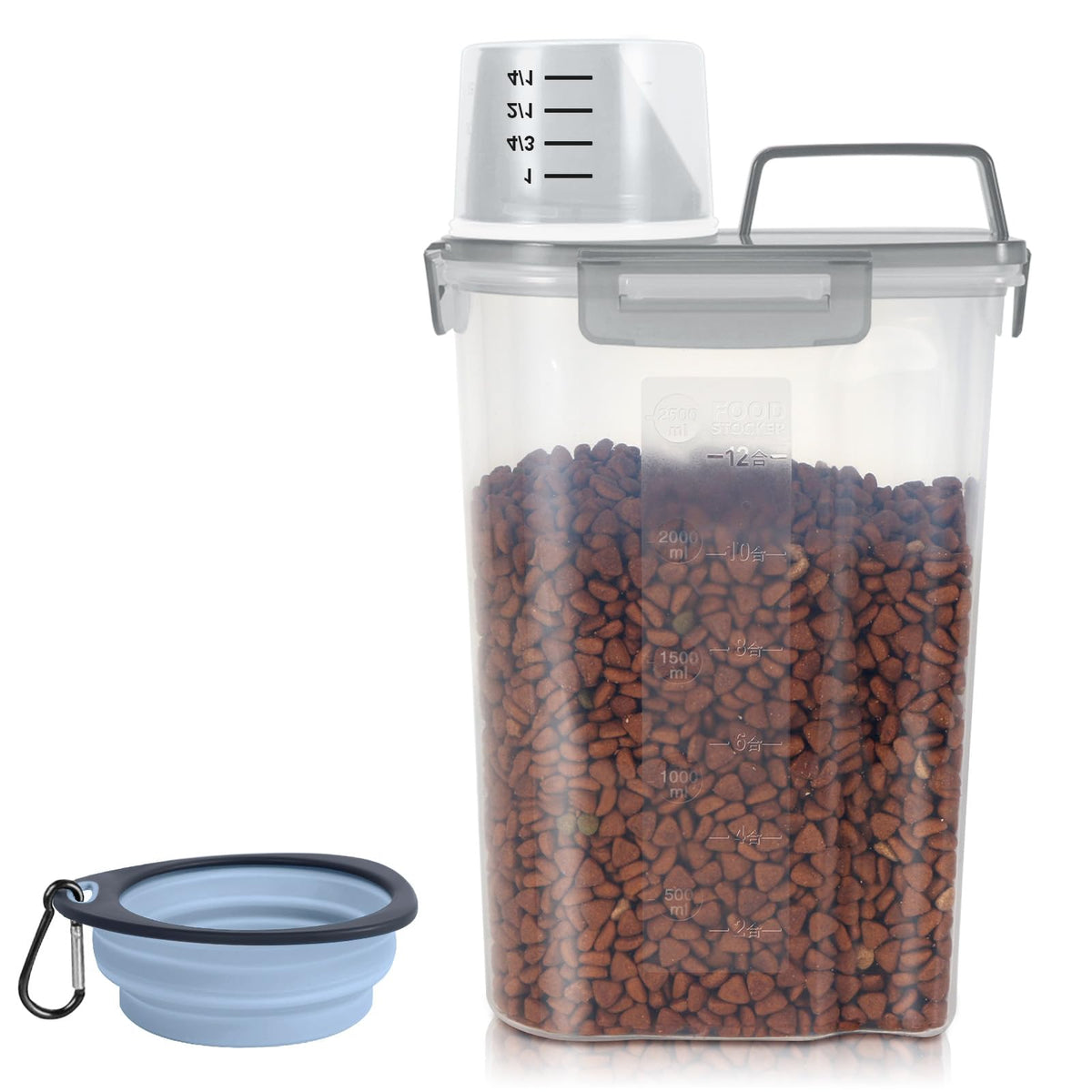 3-5Lbs/3Qt Plastic Pet Food Storage Container with Foldable Bowl R648