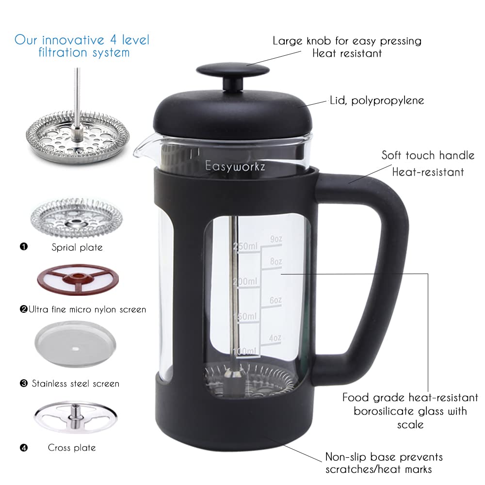 French Press 12 oz, Stainless Steel Espresso Cup 2pcs Set Double Wall Insulated 5 oz G504