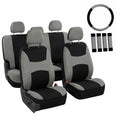 Gray Black Universal Fit Automotive Seat Covers Combo Set with Steering Wheel Cover and Seat Belt Pad X5182