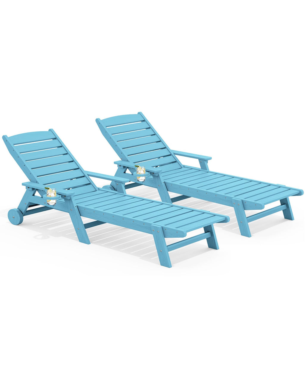 Light Blue Outdoor Lounge Chair Set of 2 with Cup Holder E1799