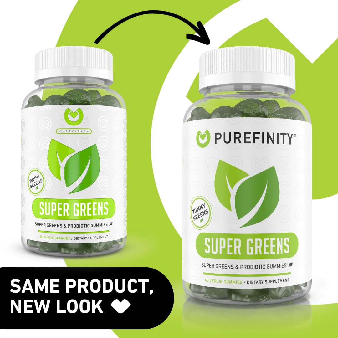 Super Greens Gummies with Spirulina, Spinach, Broccoli, Beet Root, Acai, Vegan, 60 Count A584
