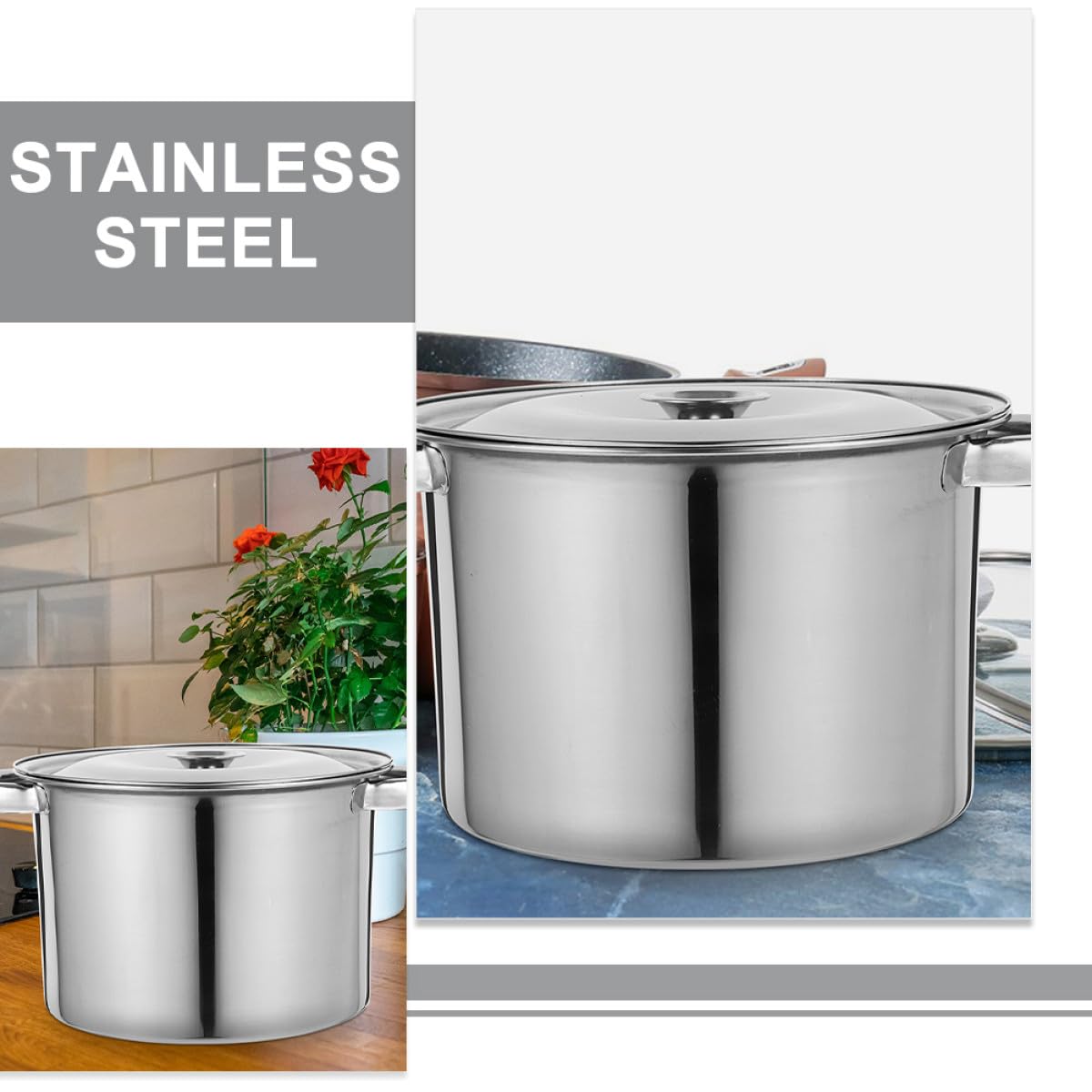 Stainless Steel Double Handle Stock Pot with Lid G625565