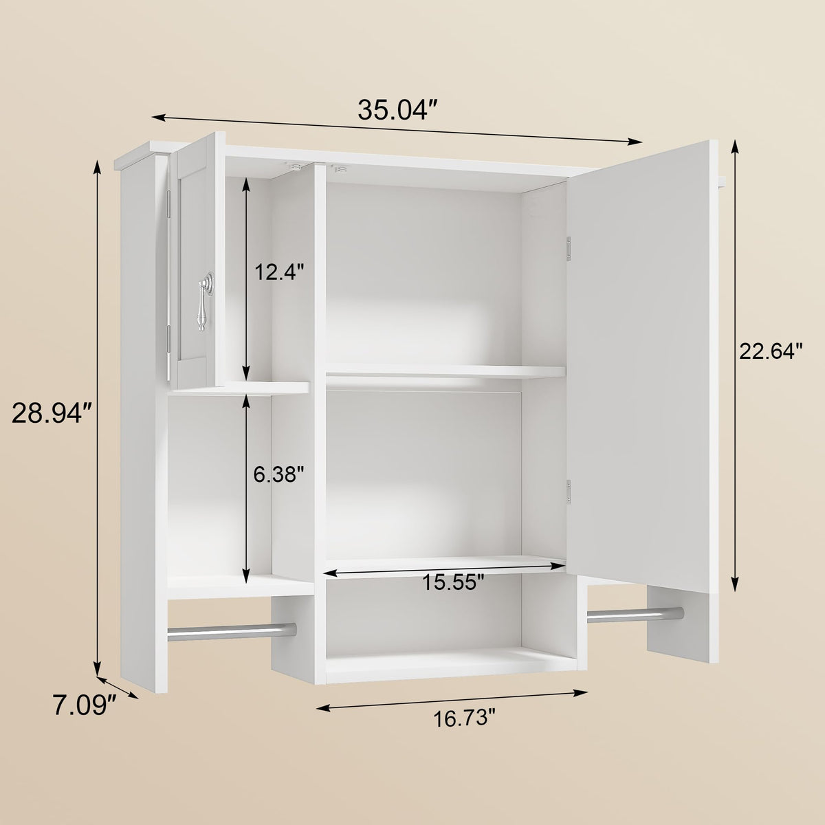 Large White Wall Mounted Bathroom Cabinet with Mirror Q4123