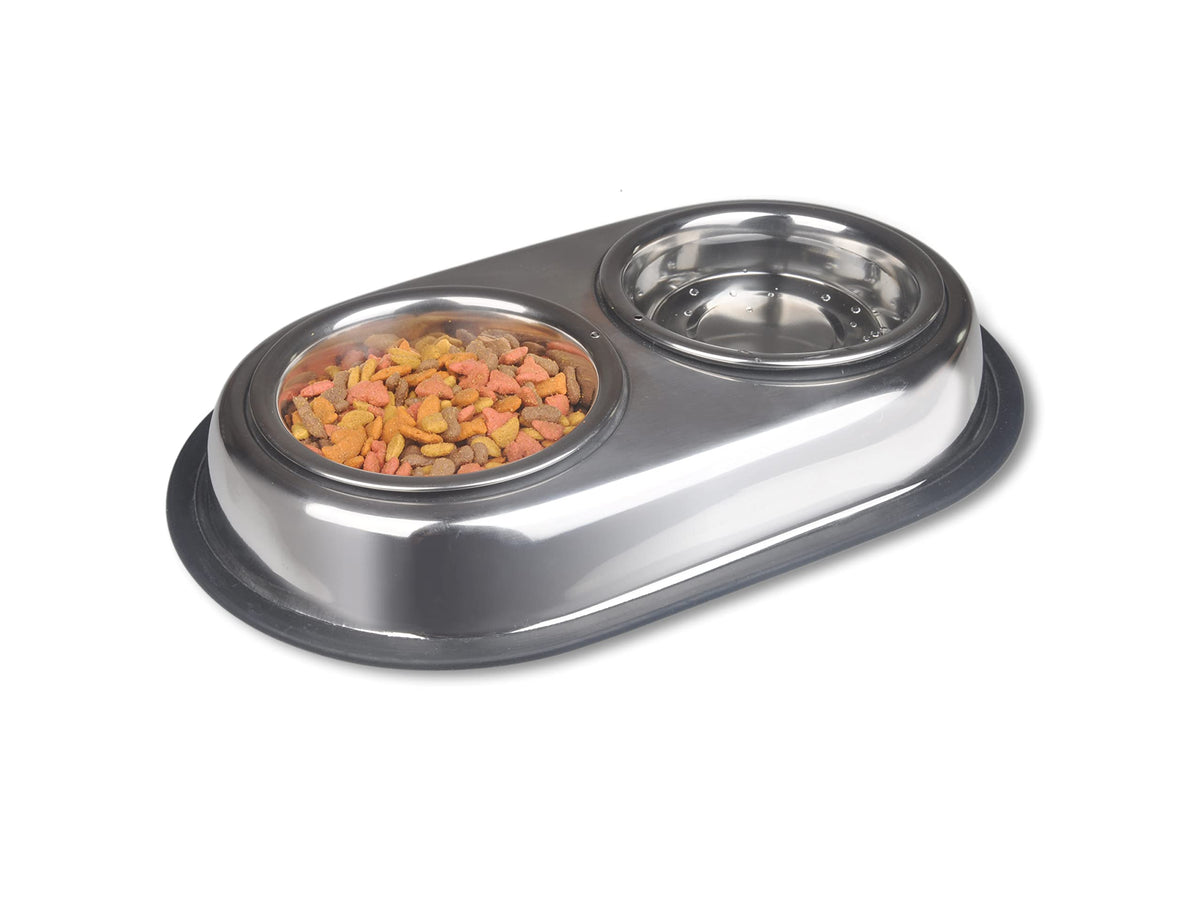 Stainless Steel Double Dish Food And Water Bowl 16 OZ H1501