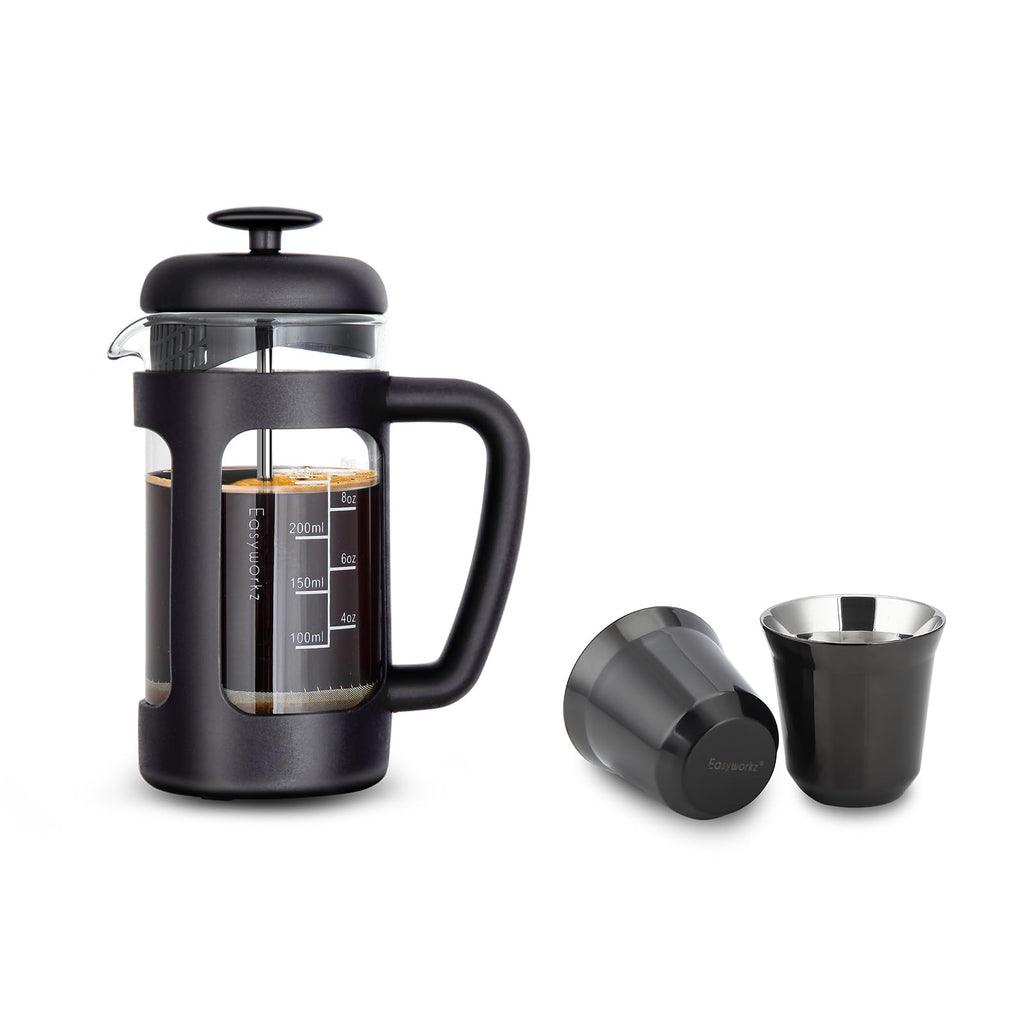 French Press 12 oz, Stainless Steel Espresso Cup 2pcs Set Double Wall Insulated 5 oz G504