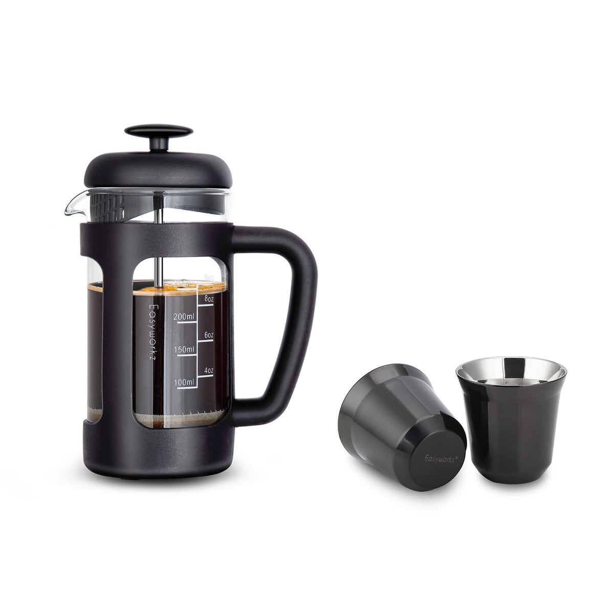 French Press 12 oz, Stainless Steel Espresso Cup 2pcs Set Double Wall Insulated 5 oz G504
