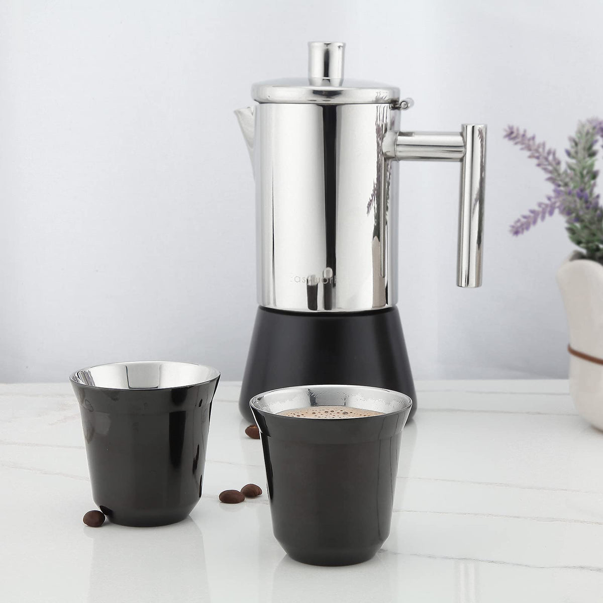French Press 12 oz, Stainless Steel Espresso Cup 2pcs Set Double Wall Insulated 5 oz G504