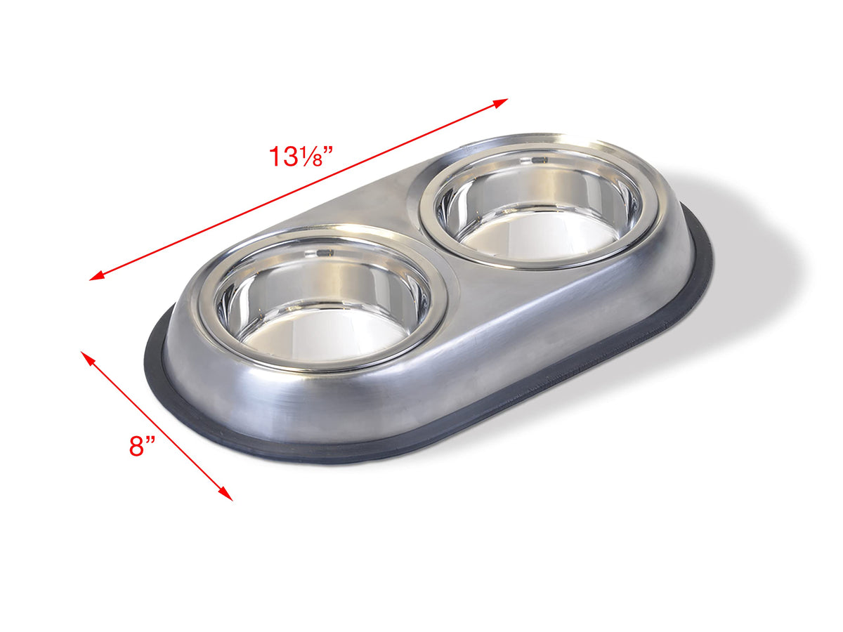 Stainless Steel Double Dish Food And Water Bowl 16 OZ H1501