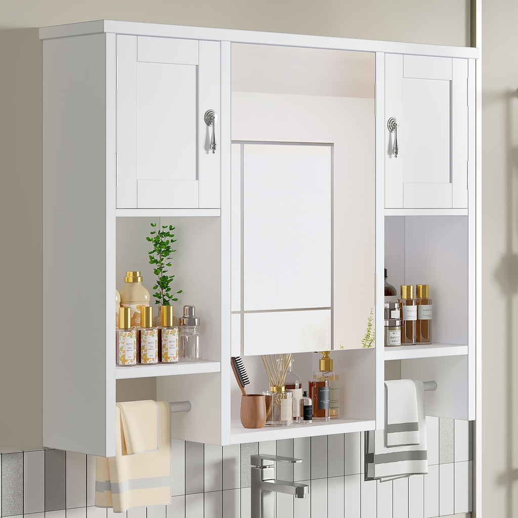 Large White Wall Mounted Bathroom Cabinet with Mirror Q4123