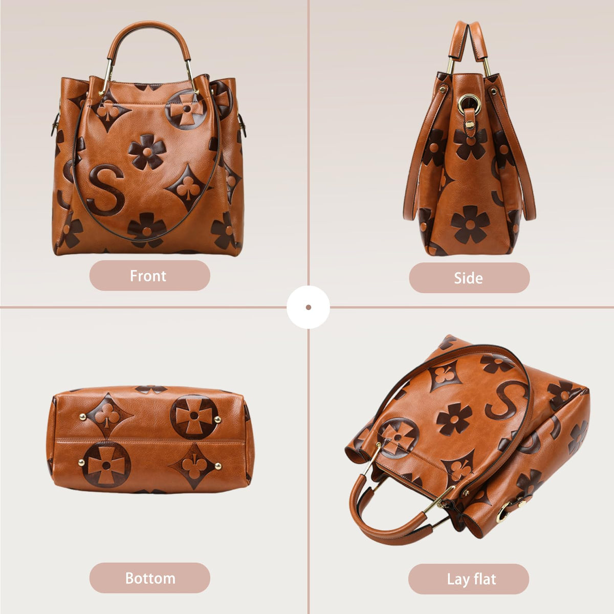 Women Embossed Bucket Bag Shoulder Crossbody Bag 2Pcs Set K132