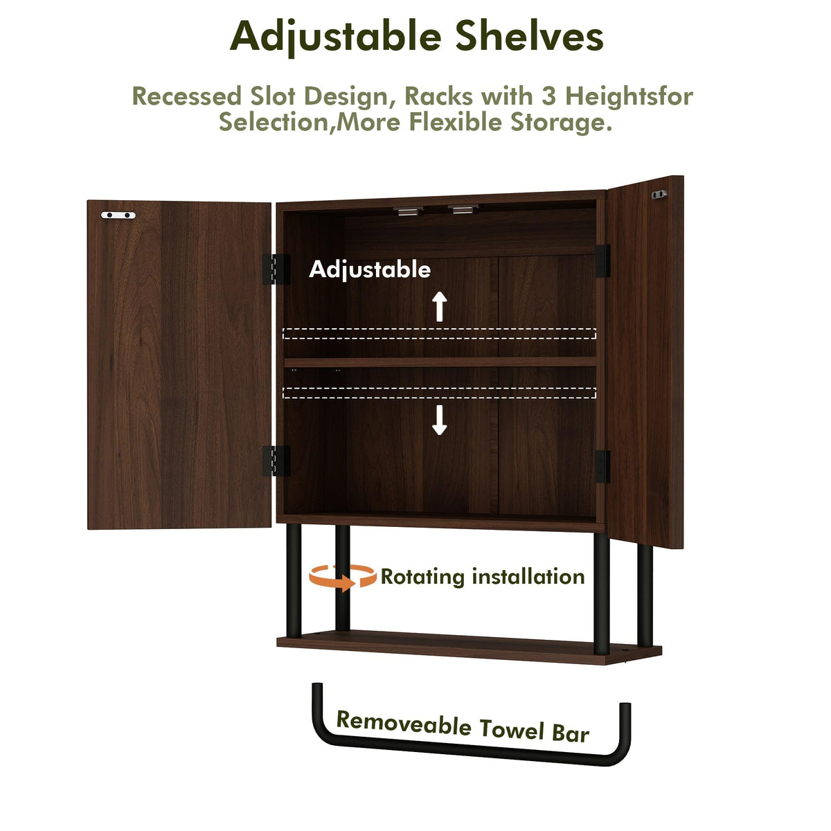 Fluted 2 Doors 3-Tier Bathroom Wall Cabinet N553