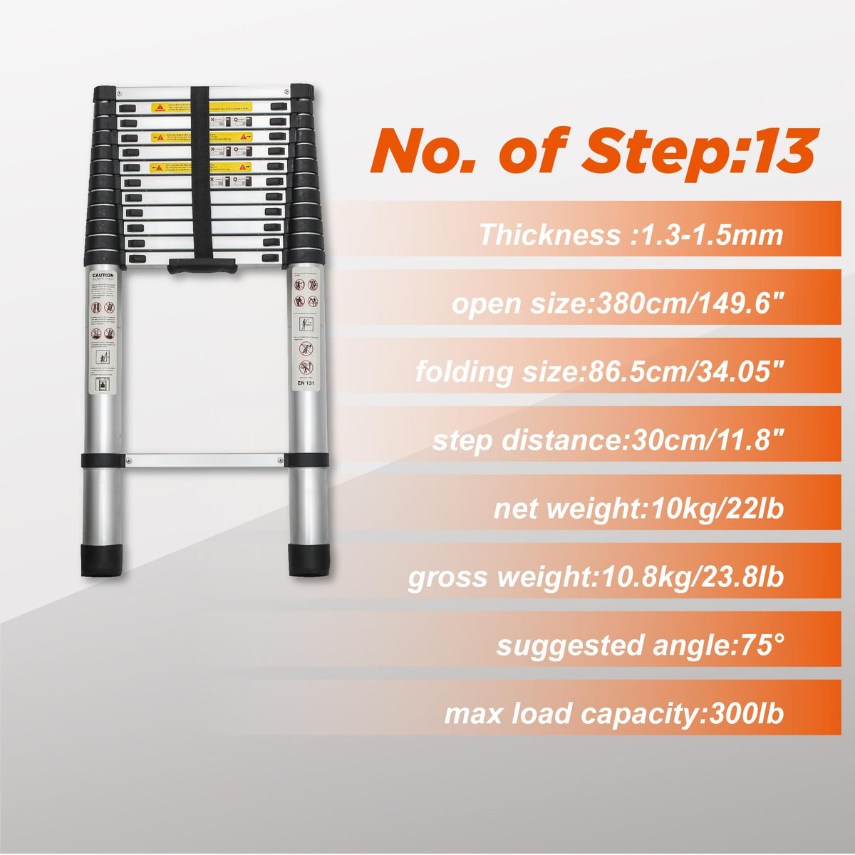 12.5FT Aluminum Telescoping Ladder 300 lbs P494430
