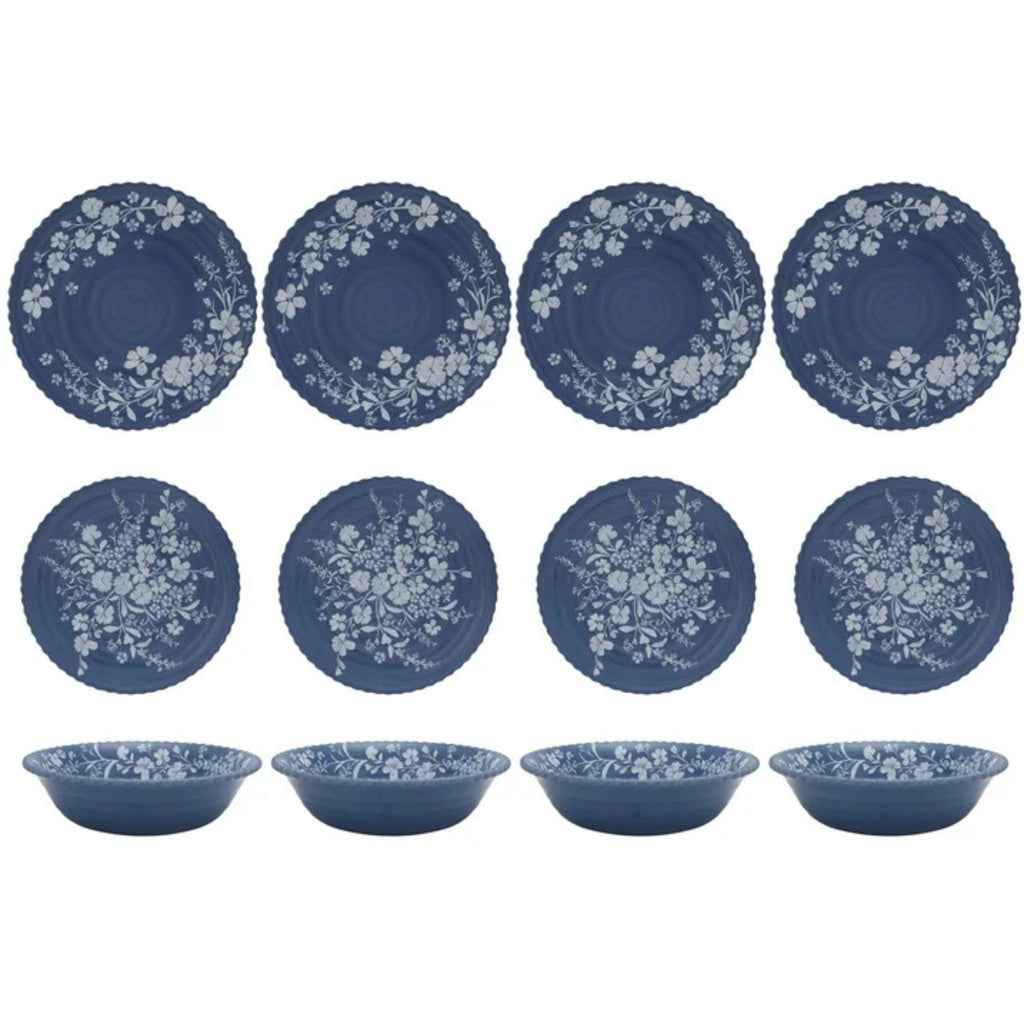 12-Piece Bamboo Melamine Dinnerware Set, Service for 4, Blue G203